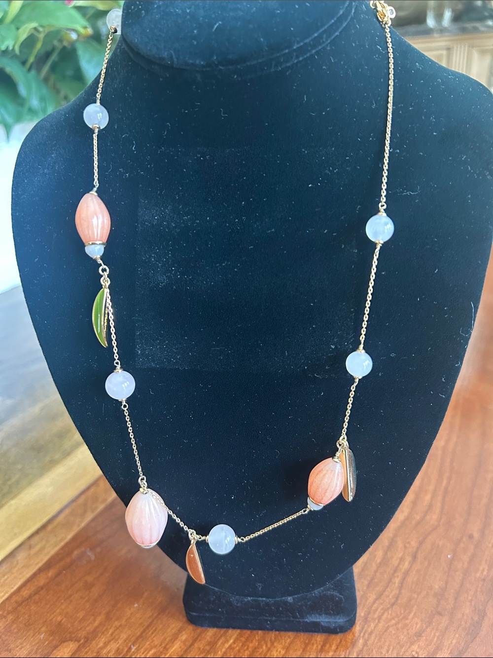 kate spade Gold-Tone Necklace with Coral Beads and Lime Leaf Accents